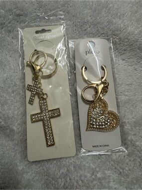 GoldCross and Heart Keychain Set - Women Accessories